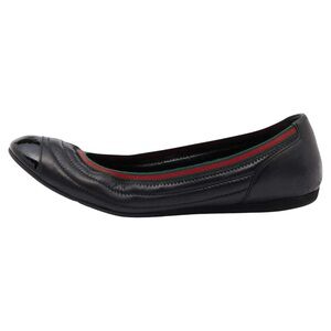 Gucci Black Leather Web Ballet Flats